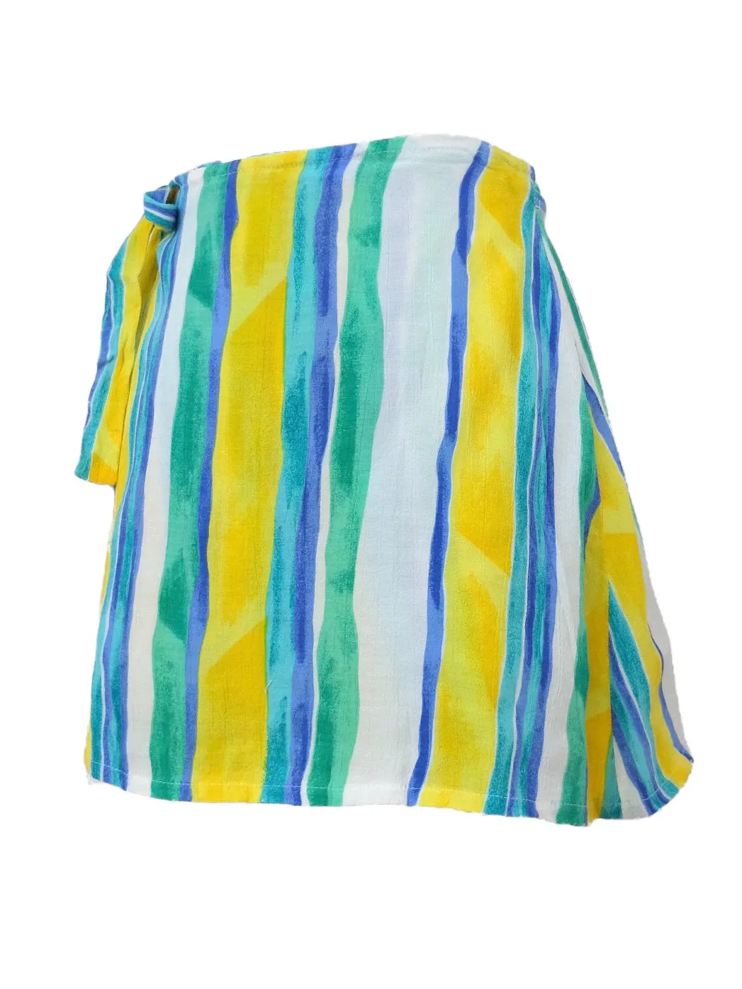 Vintage 80s Bohemian Beachy Festival Style Striped Sarong Wrap A-Line Flowy Mini Skirt | Size XXS