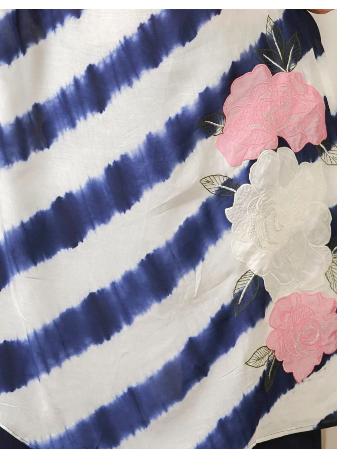 White & Blue Silk Leheriya Kaftan & Pallazo