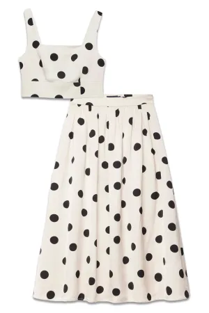 White Polka Dot Structured Top & White Polka Dot Maxi Skirt