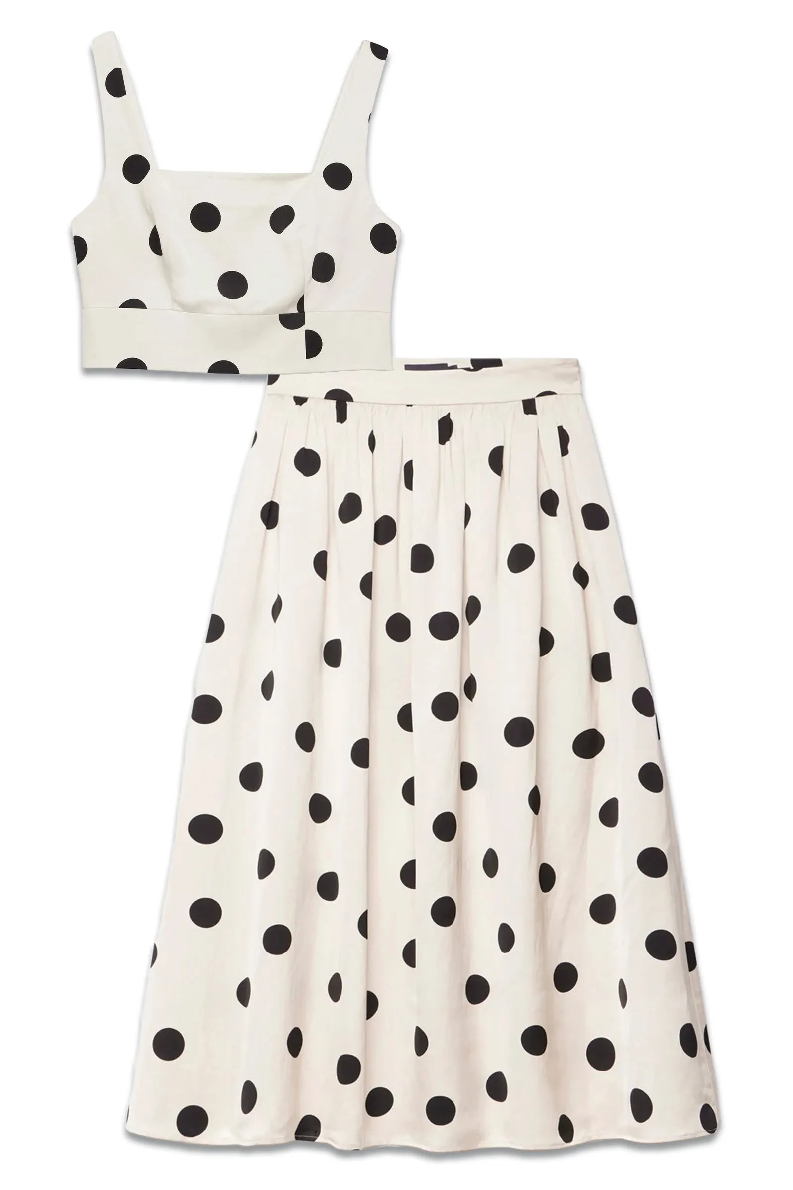 White Polka Dot Structured Top & White Polka Dot Maxi Skirt