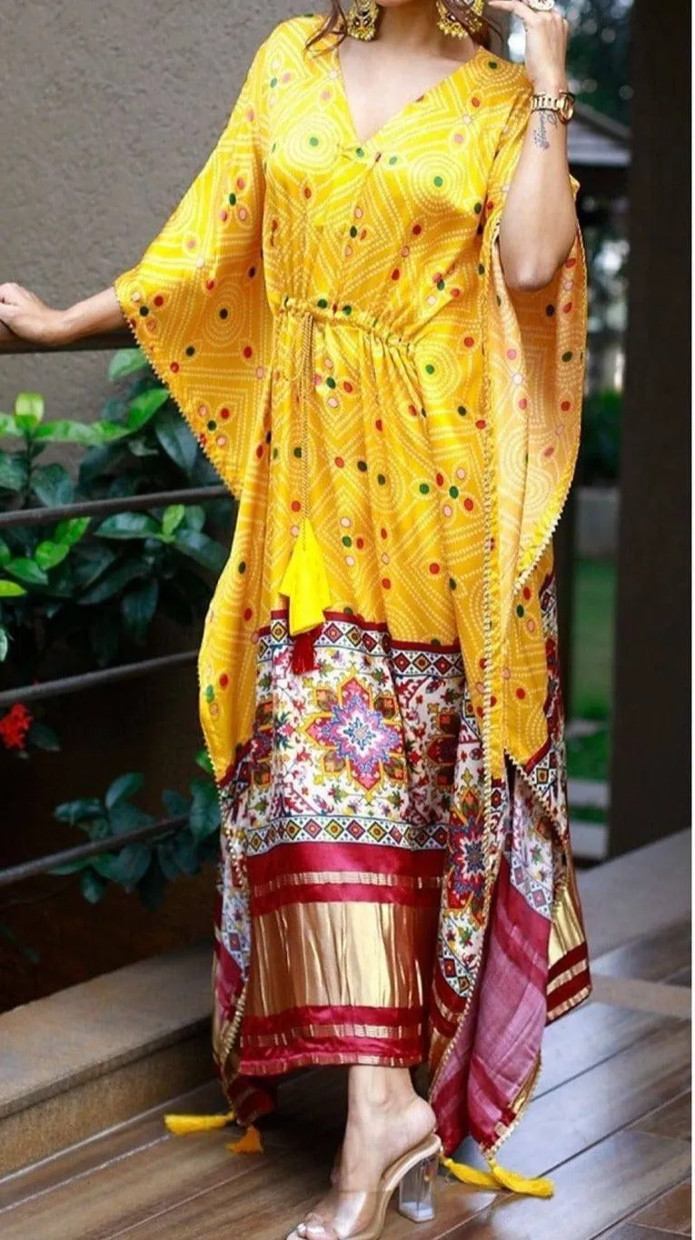 Yellow Silk Kaftan/Beach Cover